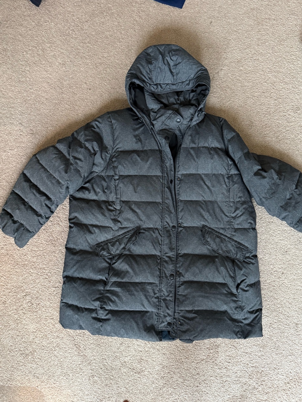 Lands' End women’s Hooded Puffer Coat in Charcoal Gray